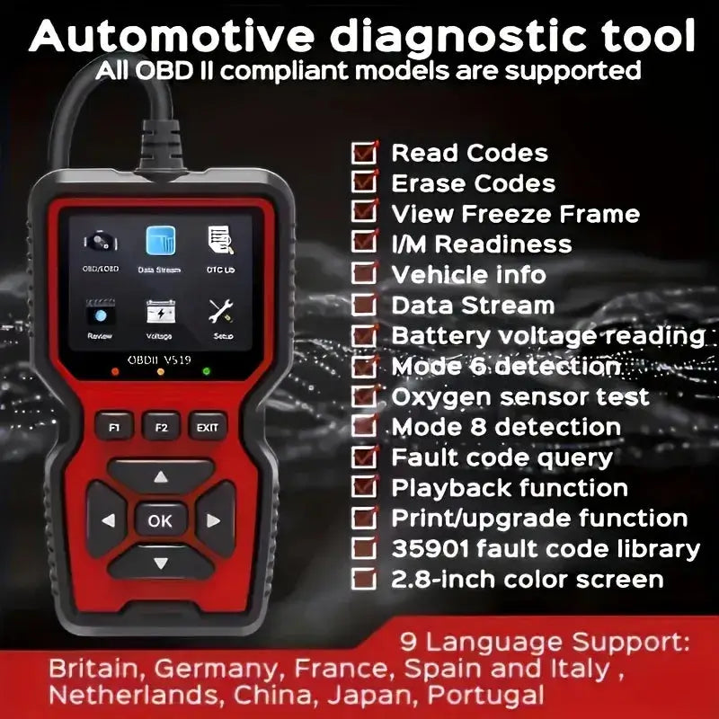 Skaner OBD2 V519 do diagnostyki silnika i błędówSkaner OBD2 V519 do diagnostyki silnika i błędów Uprość diagnostykę swojego samochodu dzięki skanerowi OBD2 V519, który pomaga szybko odczytywać i usuwać kody błędów silnika. Szybka diagnostyka: Umożliwia od