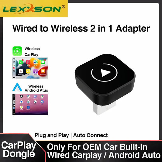 Bezprzewodowy adapter CarPlay Android Auto 2w1 Plug & PlayBezprzewodowy adapter CarPlay Android Auto 2w1 Plug & Play – wygoda bez kabli Uwolnij się od kabli i korzystaj z CarPlay oraz Android Auto bezprzewodowo dzięki kompaktowemu adapterowi 2w1, który zm